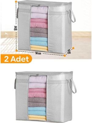 Asitan 2 Adet - Pencereli Saklama Çantası 50 x 45 x 30 cm - Gri Benekli
