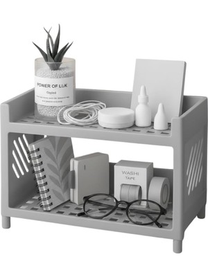 Asitan Çok Amaçlı 2 Katlı Organizer Raf – Gri Plastik Düzenleyici Stand – Banyo, Mutfak, Masaüst�