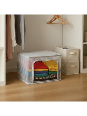 Asitan Çelik Destekli Katlanabilir Şeffaf Pvc Dolap Düzenleyici - 38X48X28 cm Baza Içi ve Kıyafet Sak