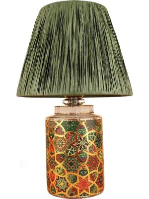 Asitan Timide Desenli Handmade Seramik Abajur Yeşil / El Yapımı, Modern, Doğal Tonlu Dekoratif Aydınla
