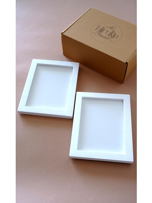 Asitan Ahşap Çerçeve 13X18 cm 2'li Set Siyah & Beyaz & Ahşap Renkli Premium (Beyaz)