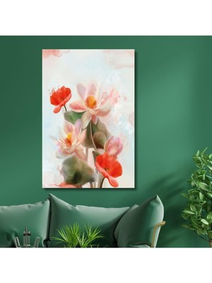 Asitan Tekli Dikey Kanvas Duvar Tablosu Soyut Gelincik Çiçeği Dizayn, 50 x 70