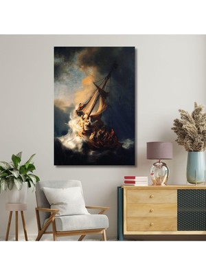 Asitan Tekli Dikey Kanvas Duvar Tablosu Rembrandt Celile Denizi'nde Fırtına, 60 x 90