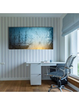Asitan Panoramik Kanvas Tablo Gemi ve Piri Reis Haritası, 120 x 60