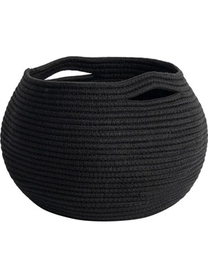 Asitan 3 Adet Yuvarlak Sepet 20CM Siyah Jüt Dekoratif Düzenleyici Organizer