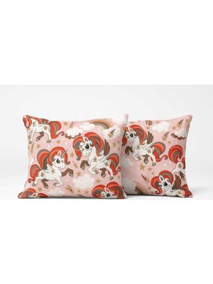 Asitan Bebek Özel Çocuk Yastık Kılıfı 35X45 Cm, 2 Adet, Pembe Unicorn Desenli