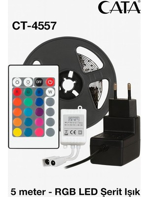 Asitan Cata CT-4557 Rgb LED Şerit Işık Seti, 5 Metre, Uzaktan Kumandalı, Çok Renkli, Güç Adaptörü