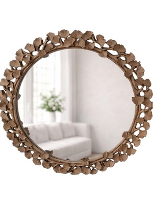 Asitan Dekoratif Duvar Aynası Yuvarlak – Modern Çiçek Desenli Çerçeve, 43 Cm, Salon Antre Banyo Iç