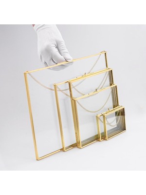 Asitan 6 Parça Cam Fotoğraf Resim Çerçeve Takımı Yatay Pirinç Gold Duvar Askılı Kapaklı Yapımı
