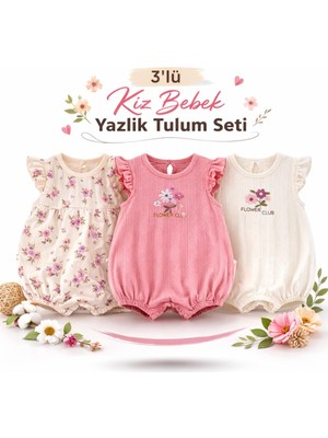 Asitan Myzi Store Yazlık Bebek 3'lü Tulum Body Seti –%100 Pamuk Cilt Dostu Çok Renkli 3-6 Ay