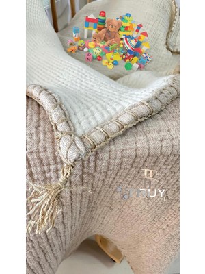 Asitan %100 Pamuk 6 Katlı Müslin Yorgan Pike Yatak Örtüsü (Taş-Ivory, 110X120 Bebe)