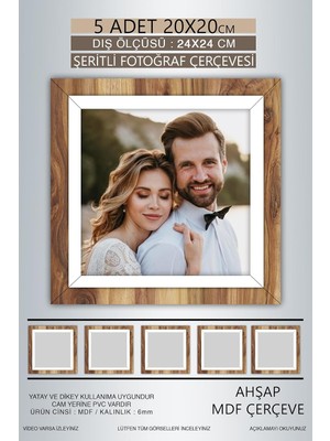 Asitan Yhfoto 5 Adet 20X20 Çerçeve Ahşap Beyaz Şeritli Fotoğraf Mdf Çerçeve Kare Çerçeve Kahvereng