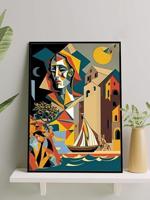 Asitan Ispanya Malaga Kübizm Çerçeveli Tablo, Modern Sanat Duvar Dekoru Baskısı