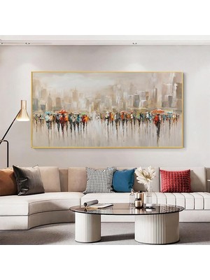 Asitan Mgi Design Yağlı Boya Görünümlü Soyut Tablo, Şehir Manzarası Temalı, 70X100 Cm, Çerçevesi