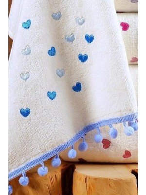 Asitan Ponponlu 6 Adet Kalpli Nakışlı Kalp Desenli El ve Yüz Havlu Seti Mutfak Havlusu 30X50 Cm, Hs-Pon