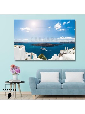 Asitan Tekli Yatay Kanvas Duvar Tablosu Tatil Adası ve Beyaz Evler, 120 x 80