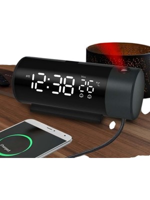 Asitan Projeksiyonlu Dijital LED Çalar Saat – Silindir Tasarım, USB Şarjlı, Sıcaklık Göstergeli, �