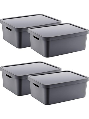 Asitan Smartware 4'lü Set Stafi Çok Amaçlı Kapaklı Kutu Antrasit 12 Lt - Antrasit, Çok Amaçlı Kapa