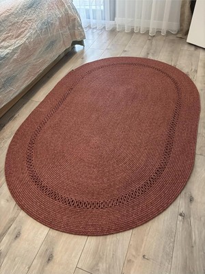 Asitan Lotus Jüt Hasırlı El Örgüsü Kilim – Doğal Dokulu, Oval Formlu Dekoratif Tasarım Nar Çiç