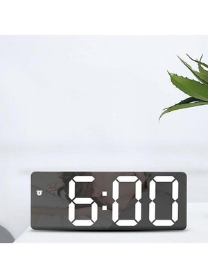 Asitan Modern LED Dijital Masa Saati Alarm Termometre Tarih Aynalı Masaüstü Saat Siyah Plastik Digital