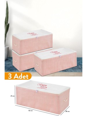 Asitan Adet - Küçük Boy Baskı Detaylı Pembe Çizgili Hurç 52 x 28 x 21 cm