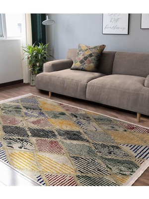 Asitan Geleneksel Zeminde Kilim Motifli Patchwork Desenli Vintage Klasik Saçaklı Halı HALIDIK-DELUXE-116