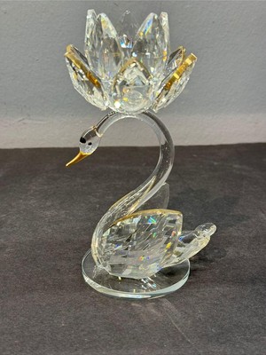 Asitan Peramari Dekoratif Kristal Cam Tekli Lotus Kuğulu Şamdan Gold Gold 16 x 23