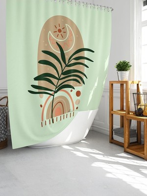 Asitan Tropik Home Banyo Duş Perdesi Palmiye Desen Yeşil Dijital Baskılı Banyo Perdesi, Tek Kanat C Hal