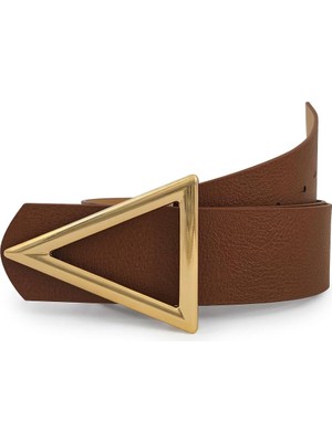 Asitan Üçgen Gold Tokalı Kalın Kadın Kemer 4.5 cm