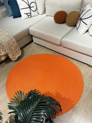 Asitan Mavaux Turuncu Jüt Yuvarlak Hasır Görünümlü Klasik Halı Kilim Turuncu 100 x 100