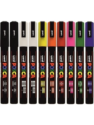 Asitan Uni Posca Pc-3m Marker Keçeli Kalem 10'lu Set, Karışık Renkler