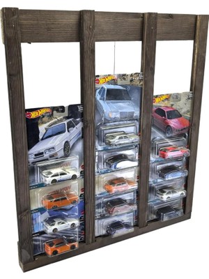 Asitan Premium Kart Sergileme Standı, Kartonet Doğal Ahşap Sergileme Vitrini, Oyuncak Araba Rafı-Ceviz