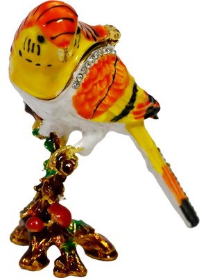 Asitan Metal Papağan Kuş Biblosu -3 Farklı Renk Varyantlı, Kristal Taşlı Dekoratif Biblo - 8 cm (Sar�