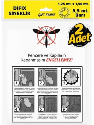Asitan Proalet Çift Kanat Pratik Sineklik, 1,25 M x 1.5 M Tül, Kapı &amp; Pencere Uyumlu, 5,5 M Yapışt