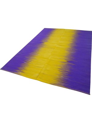 Asitan 200X281 cm Degrade Kilim Mor Çizgili Yün El Dokuma Modern Geometrik Etnik Eskitme Desenli Boho Otu