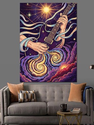 Asitan Soyut Mor Spiral Sanat ve Gitarist Dekoratif Kanvas - Mdf Ahşap Tablo