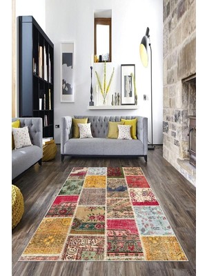 Asitan Theclouds Patchwork Çiçek Desenli Yıkanabilir Kaymaz Taban Leke Tutmaz Modern Salon Halısı ve Y