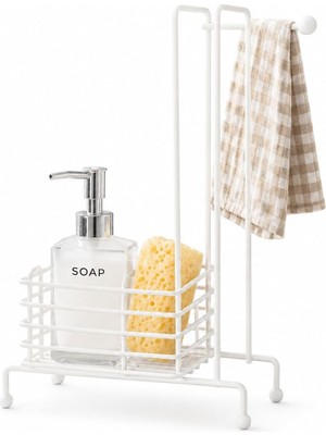 Asitan Orret Home Metal Sabunluk Süngerlik ve Bez Organizeri, Beyaz Tezgah Üstü Mutfak Banyo Düzenleyic