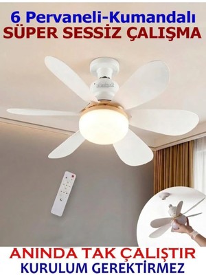 Asitan Enerji Tasarruflu LED Işıklı Uzaktan Kumandalı 6 Pervane Tavan Vantilatörü Sessiz Çalışan 2
