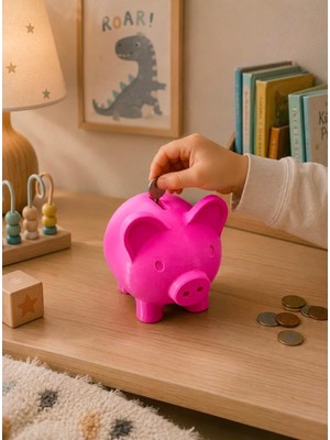 Asitan Pembe Domuz Kumbara, Çocuklar Için Para Biriktirme Kutusu, Pembe, 13 x 12 x 11 cm / Pla 3D Baskı