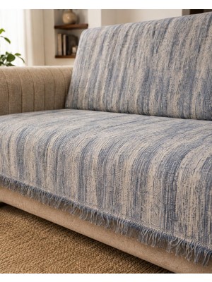 Asitan Jakarlı Sık Dokuma Pamuklu Koltuk Örtüsü – Mavi/doğal – 170 × 210 cm | Yumuşak Dokulu, D