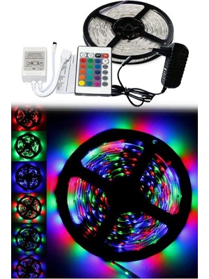 Asitan 5 Metre Rgb Şerit LED 3 Çip Adaptörlü Kumanda Set Tv Arkası ve Mutfak Tezgahı Için Garantil