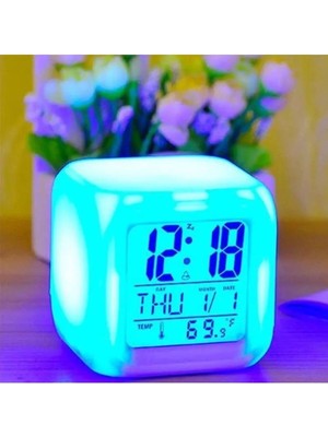 Asitan 7 Renk Değiştiren Alarmlı Dijital Küp Masa Saati Işıklı LED Saat