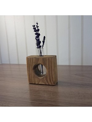 Asitan Rustik Ahşap Vazo ve Mumluk Seti, El Yapımı Çam Ağacı, 9x9 Cm, Cam Tüp ve Tealight Mum Dahil,