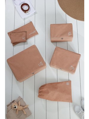 Asitan 6'li Bej Valiz Düzenleyici Bavul Içi Organizer Set Seyehat Hurcu