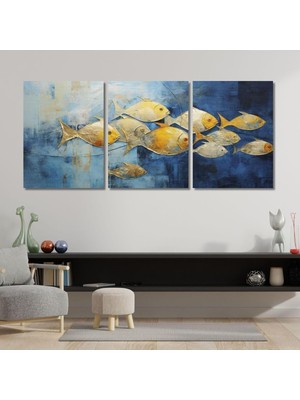 Asitan Lü Kanvas Duvar Tablosu Modern Sarı Balık Sürüsü Tasarımı 30 x 40