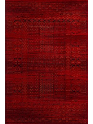 Asitan Kırmızı Etnik Modern Geometrik Etnik Eskitme Desenli Boho Makinada Yıkanabilir Hafif Hav Toz Ver