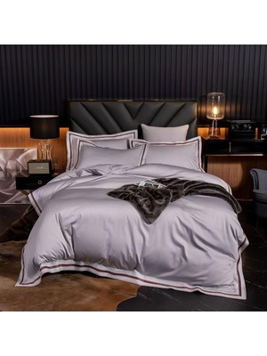 Asitan Çift Kişilik Pamuk Saten Lila Renk ve Kahve Saten Şeritli Nevresim Takımı Lila 200 x 220