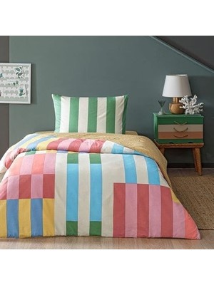 Asitan Taç Taffy ÇIZGILI%100 Pamuk Nevresim Takımı, Pembe, Tek Kişilik (Nevresim: 160X220 Cm/lastikli