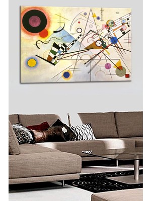 Asitan Kandinsky Soyut Tarz Büyük Yatay Kanvas Tablo. Ofis, Salon, Yatak Odası Için Ideal. Klasik Tablo